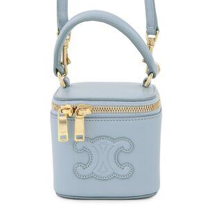 CELINE Cuir Triomphe 2-Way Vanity Shoulder Bag Size Mini Leather Light Blue ...